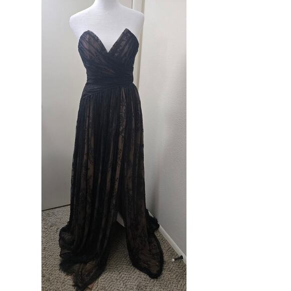 Retrofete XS Black Lace Boning Strapless Evening Dress Full Length Formal  Gown - threedaughtersproperties.com